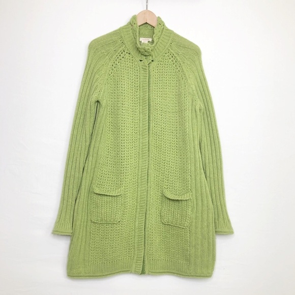 Sundance medium green cable knit, chunky lambswool Cardigan. - Picture 11 of 13